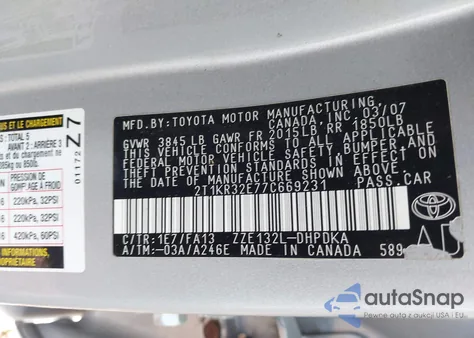 2007 Toyota Matrix from USA, damaged, VIN 2T1KR32E77C669231